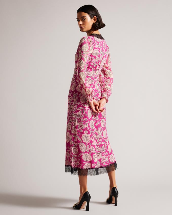 Peignoir Ted Baker Long Sleeve Midi With Lace Trim Rose Clair Femme | UEH-11257207